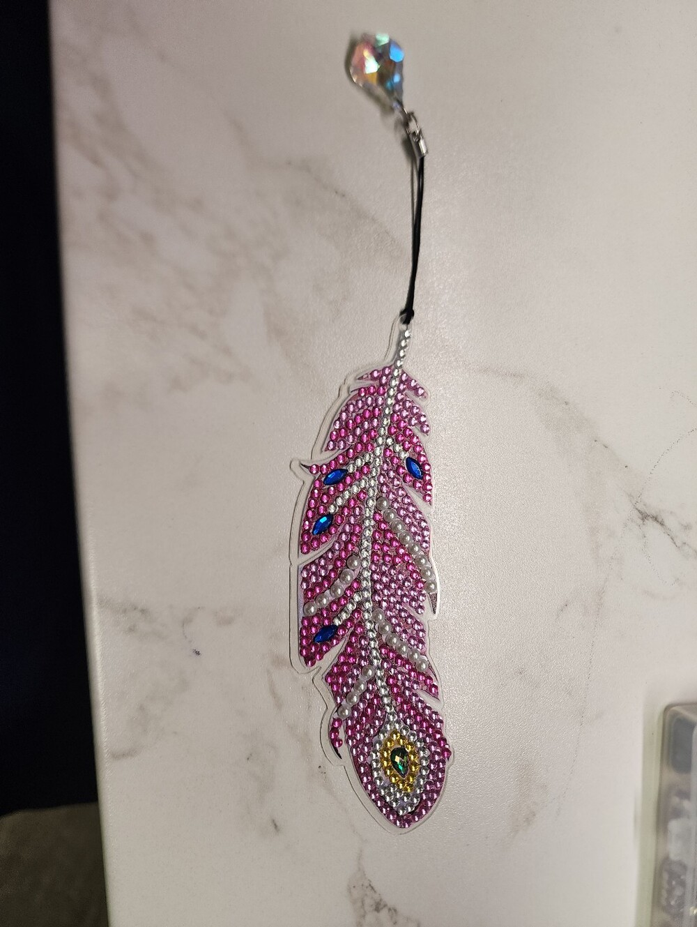 Pink Feather Crystal Bookmark